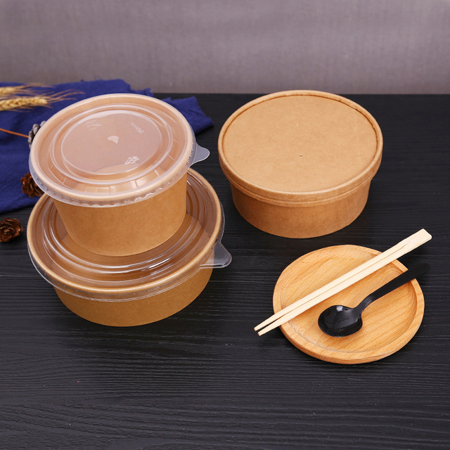 Degradable thickened kraft disposable paper bowl is safe and environmentally friendly