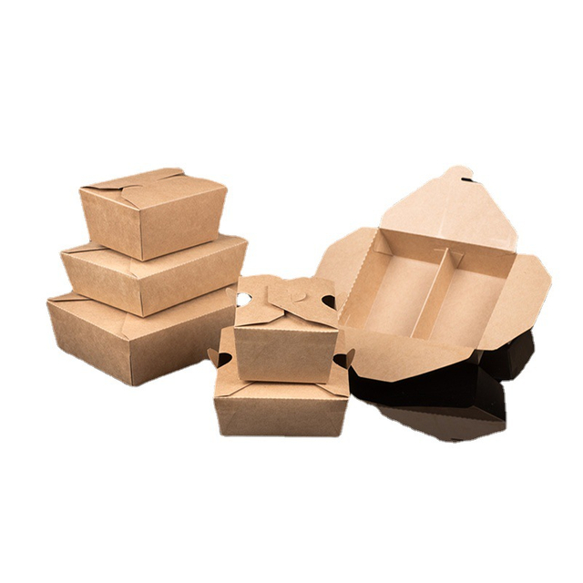 Safe environmental protection degradable disposable kraft paper lunch box waterproof and oil proof